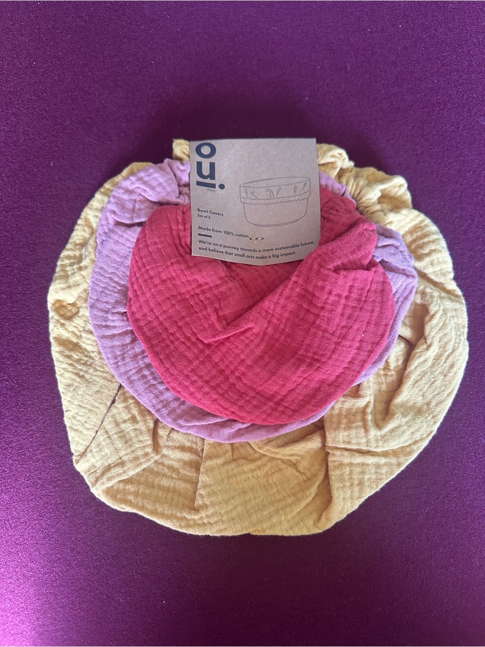 2/$25 Oui by Indigo 3 Muslin Reusable Bowl Covers